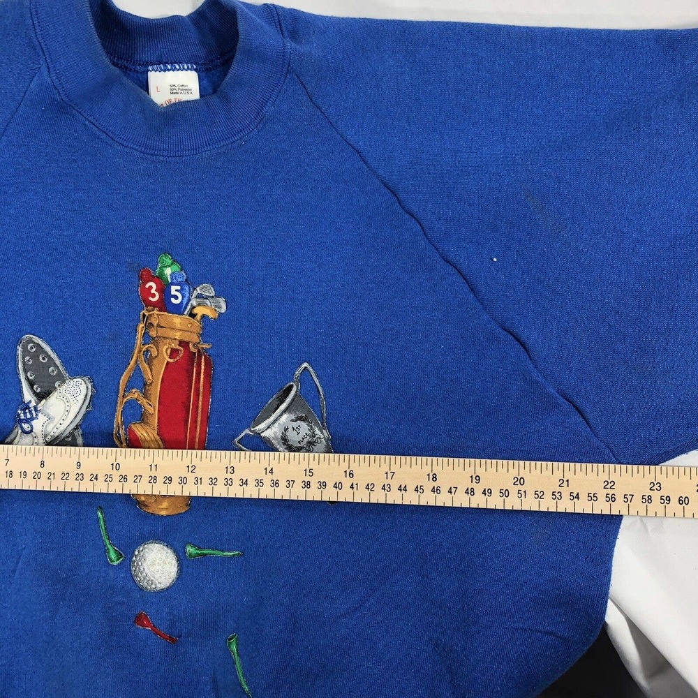 Vintage Golf Sweatshirt Blue USA Made Fruit Of The Loom Size Large 80s 90s Top - Picture 11 of 12